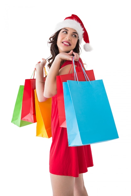 Smiling brunette holding shopping bags 