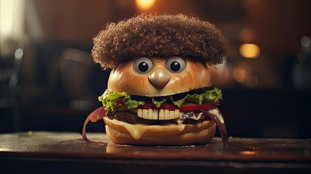 大きな目を持つ笑顔のハンバーガー漫画