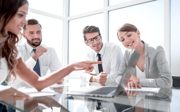 Smiling business team at the Desk