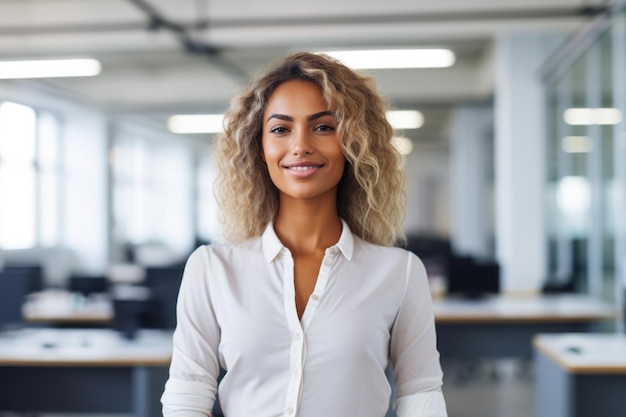 Photo smiling business woman looking at the camera