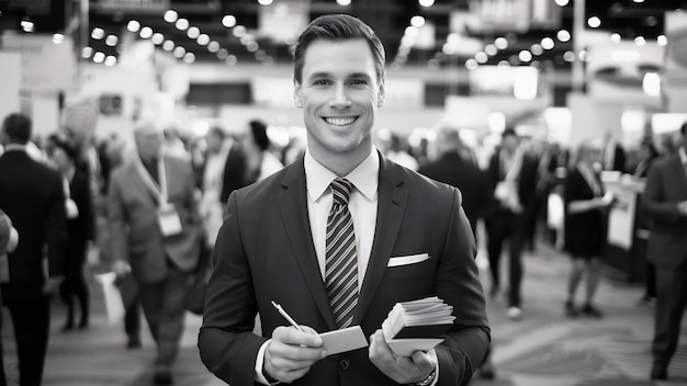 Smiling businessman in a convention