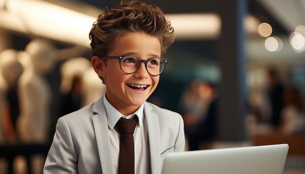 Photo smiling businessman sitting indoors looking at camera with confidence generated by ai