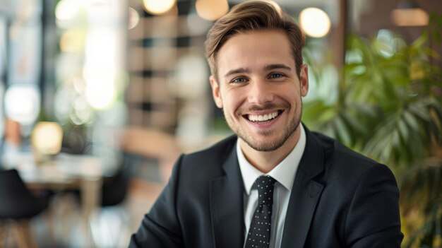 Smiling Businessman in Suit and Tie