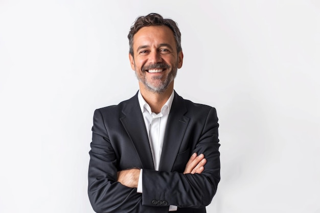 Smiling businessman with folded arms isolated on a white background