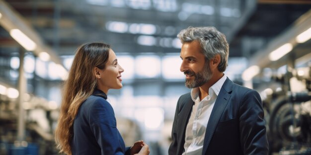 Smiling businessmen discussing an action plan while looking at a digital tablet Generative AI