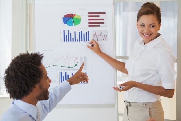 Smiling businesswoman giving presentation to colleague