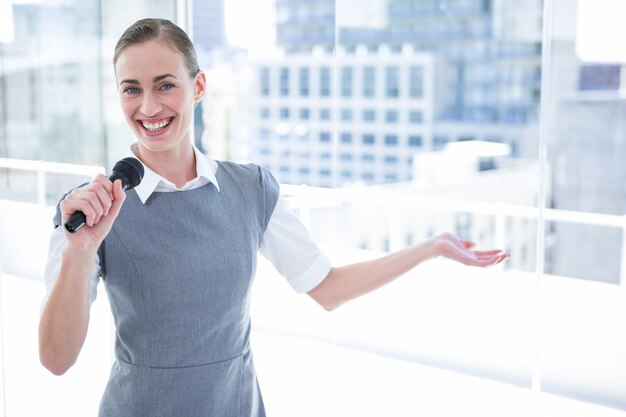 Smiling businesswomen speaking 