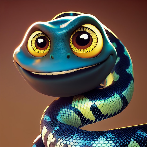 Smiling cartoon snake with big eyes