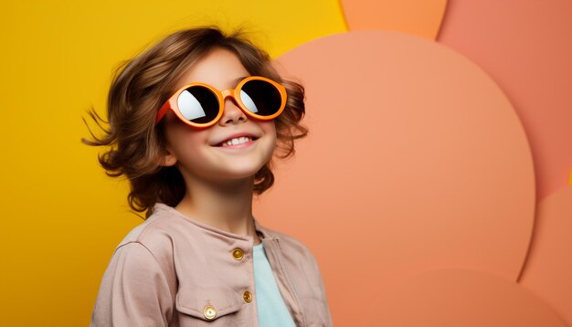 Smiling cheerful cute girl in sunglasses radiates happiness and joy generated by artificial intelligence