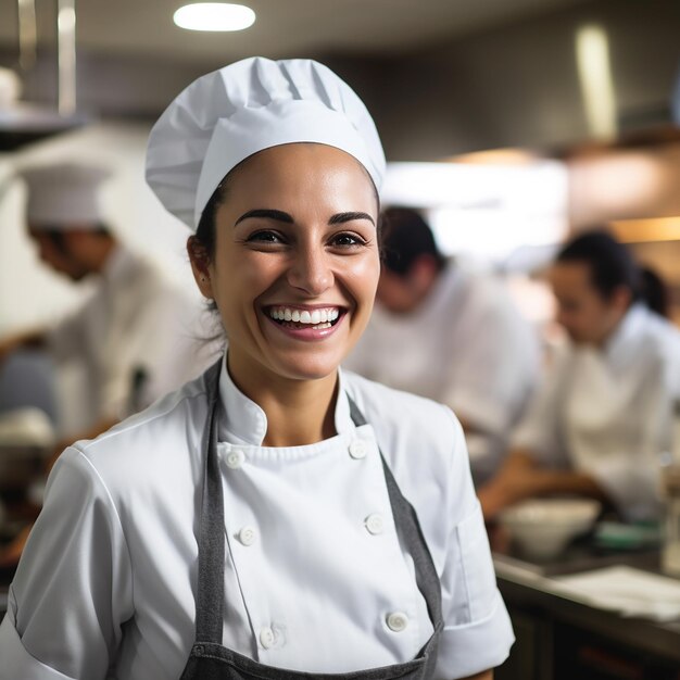 a smiling chef with a smile on her face