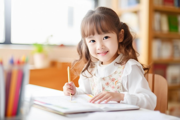 Smiling child enjoying drawing