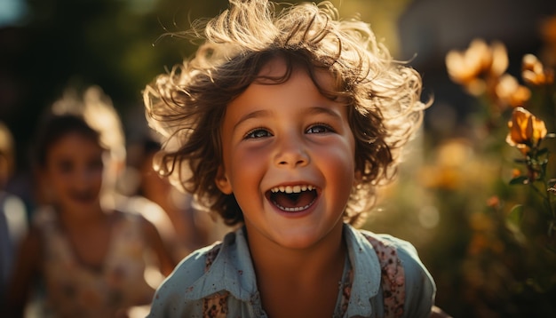 Smiling child enjoys cheerful summer fun carefree and carefree outdoors generated by artificial intelligence