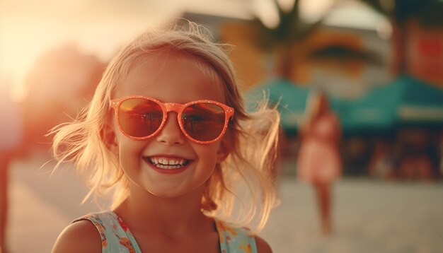 笑顔の子供は、人工知能によって生成された気楽で幸福に満ちた夏の屋外を楽しんでいます