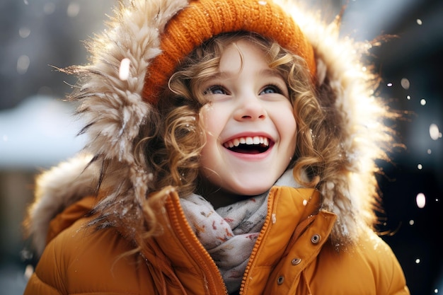 雪の公園で笑顔の子供の女の子