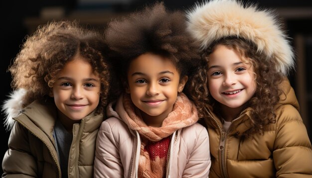 Foto bambine sorridenti, ragazze allegre, ragazzi carini, ritratto d'infanzia, felicità generata dall'ia