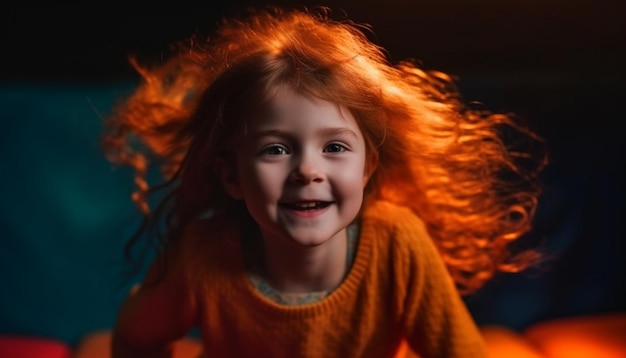 Smiling child with curly hair enjoys nature generated by AI