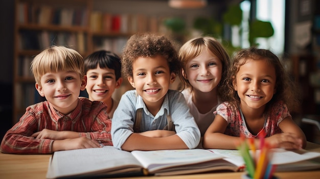 Smiling children in an elementary school classroom