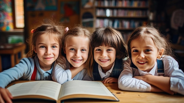 Smiling children in an elementary school classroom