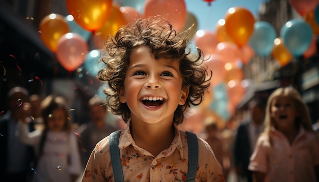 Smiling children enjoy a cheerful birthday party full of fun generated by artificial intelligence