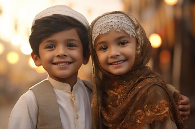 Foto bambini sorridenti che indossano la tradizionale eidaladha generative ai