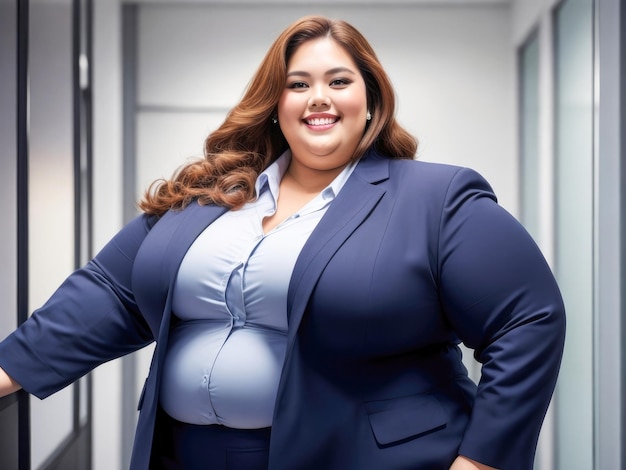 Smiling chubby young plus size manager woman