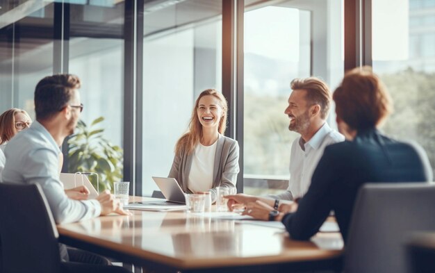 Smiling Colleagues in Casual Office Meeting