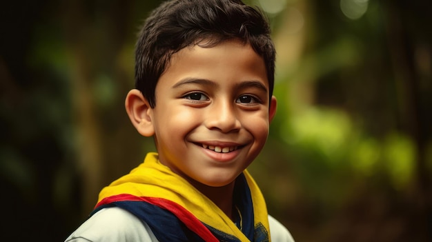 Улыбающийся колумбийский мальчик с колумбийским флагом