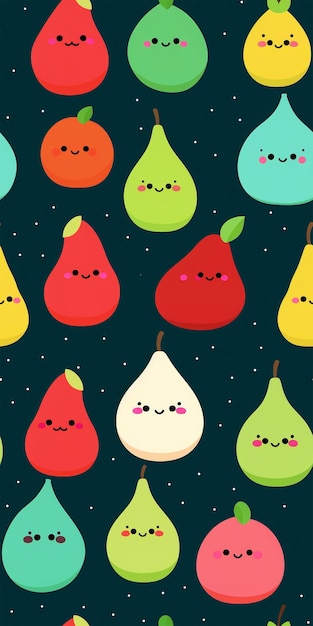 Smiling colorful pears pattern generated by AI