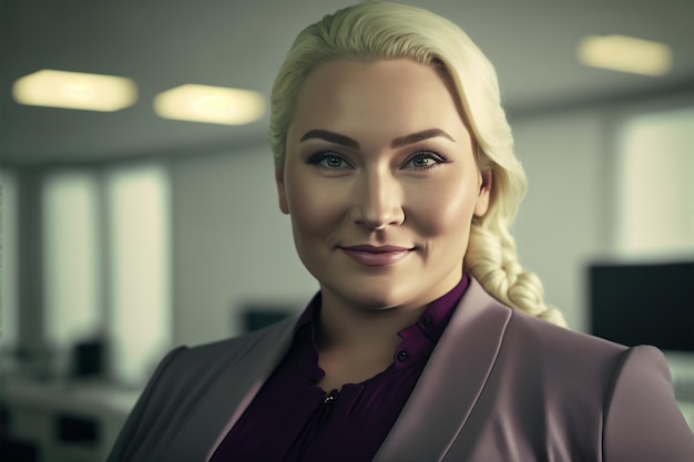 Smiling confident blonde young businesswoman portrait Generative AI illustration