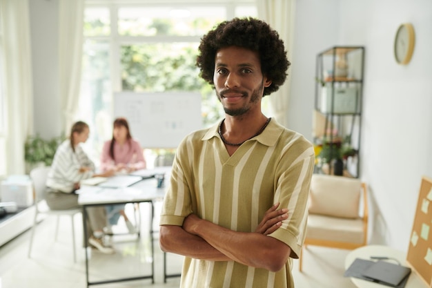 Smiling confident community manager