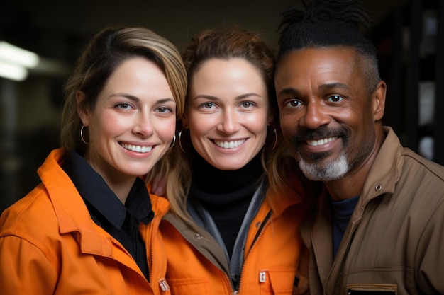 Smiling construction team of three in action construction site photo