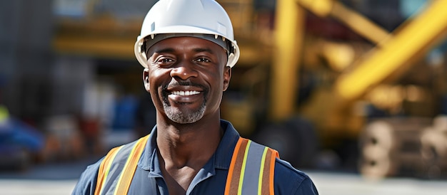 Smiling construction worker at building site