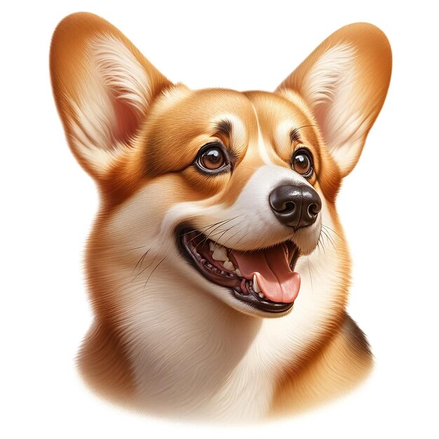 Smiling corgi on white background Happy dog