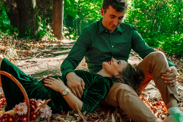 smiling couple at forest