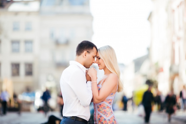 Smiling couple in love outdoors