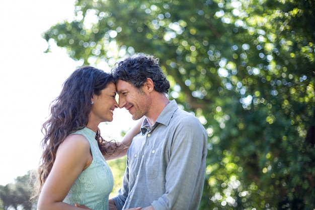 Smiling couple standing in park