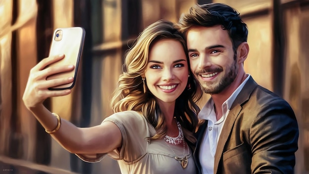 Smiling couple taking a selfie closeup
