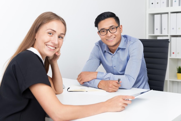 Smiling coworkers