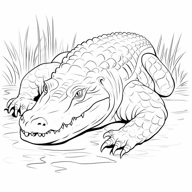 Smiling Crocodile Joy Clean Outline Coloring Page for Kids