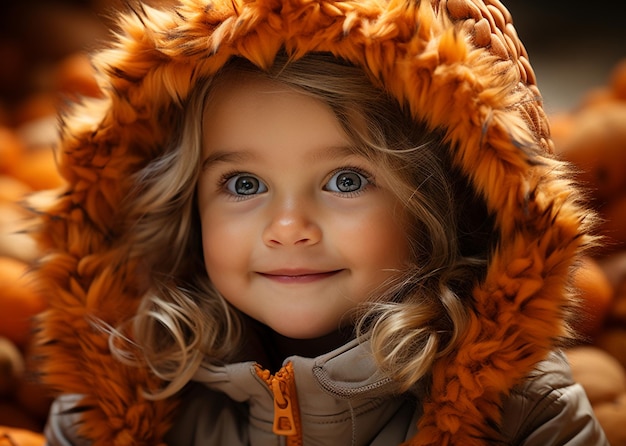 Smiling cute child cheerful portrait outdoors childhood winter small girl generated by artificial intelligence