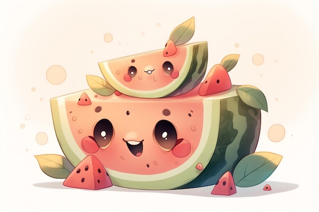 Smiling cute face of a watermelon family digital art illustration