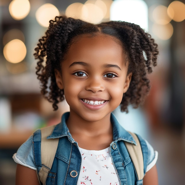 Photo smiling cute little african american girl with two pony