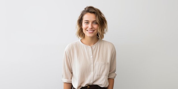 Photo smiling cute woman against plain background