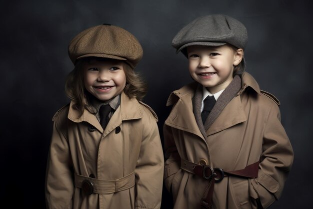 Smiling detective kids Small children wearing inspector equipment Generate ai