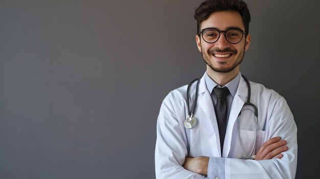 Photo a smiling doctor with glasses and a stethoscope on his neck