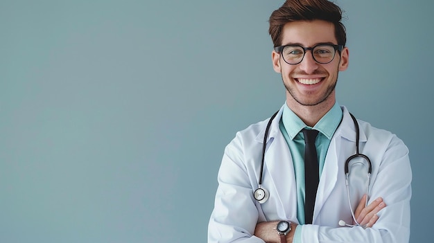 Photo a smiling doctor with glasses and a stethoscope on his neck