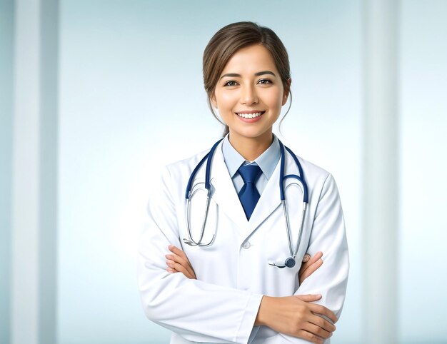 Smiling doctor with stethoscope isolated on grey