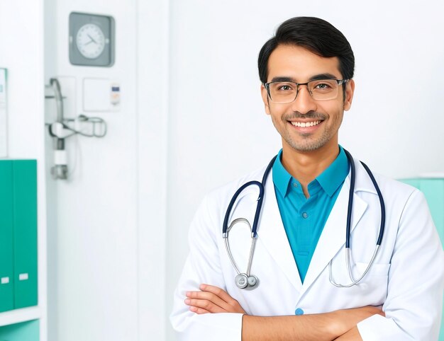 Smiling doctor with stethoscope isolated on grey