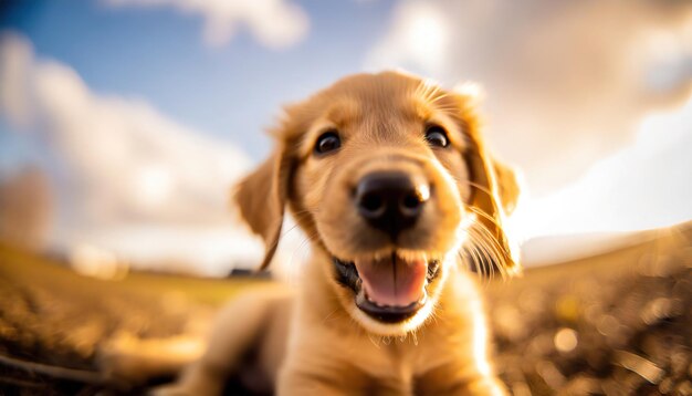 草の中の笑顔の犬