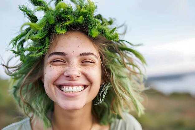 Foto il pianeta terra sorridente con i capelli verdi